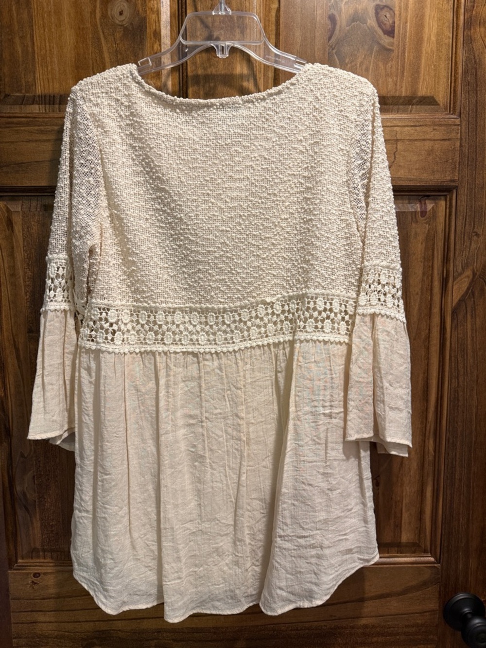 Crochet Yoke Scoop-Neck Tunic in Cream - Picture 3 of 9